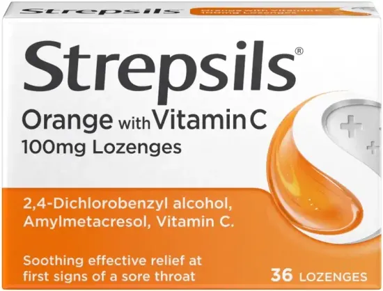 Strepsils Orange With Vitamin C Lozenges for Sore Throat