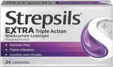 Strepsils Extra Triple Action Blackcurrant Lozenges for Sore Throat