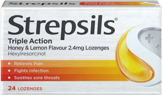 Strepsils Triple Action Honey & Lemon Lozenges for Sore Throat