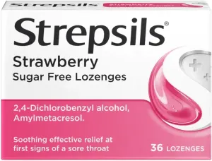 Strepsils Strawberry Sugar Free Lozenges for Sore Throat